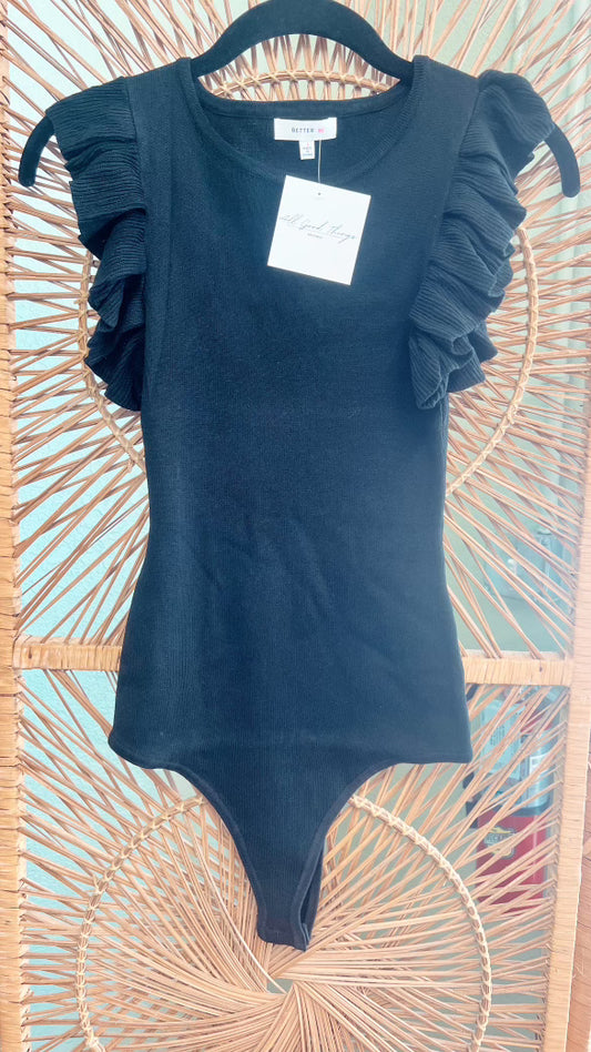 Black Ruffle Bodysuit