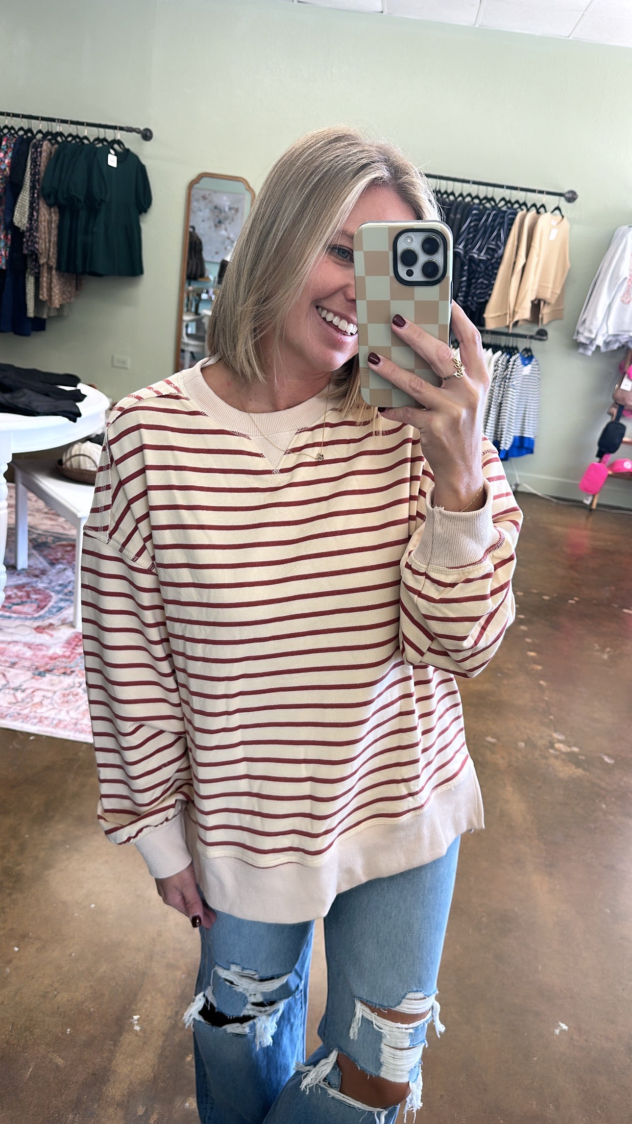 Classic Striped Crewneck - Brick