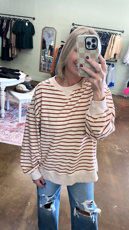 Classic Striped Crewneck - Brick
